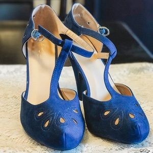 Blue faux-suede heels